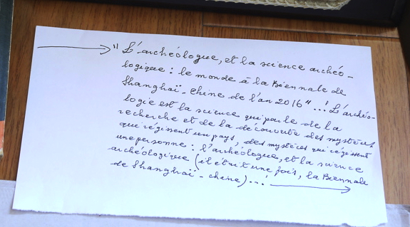 hand-written text by the artist