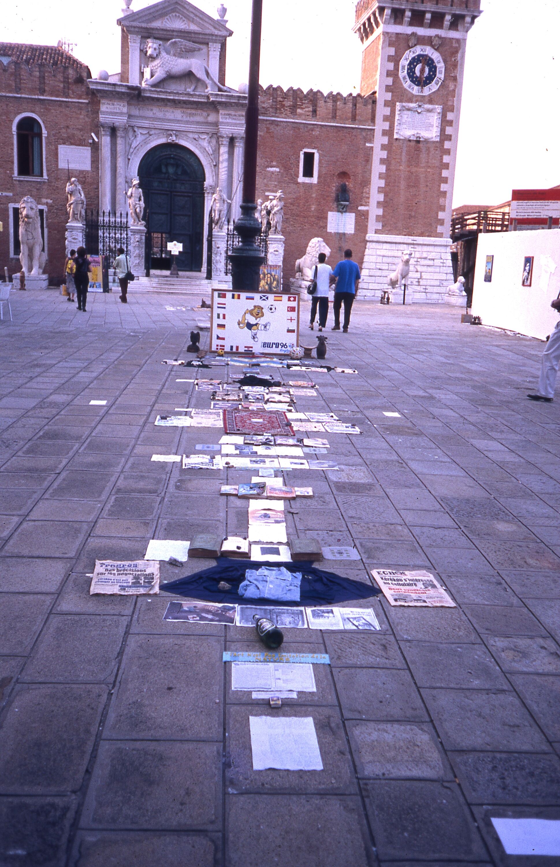 Adéagbo's installation in the center of the square in venice called Campo del Arsenale